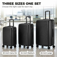 HOMCOM 3-Piece Luggage Set, Carry On & Checked Suitcase Set with TSA Lock, Hard Shell, 20/24/28 Inch, Black(m-4)