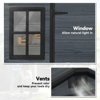 Outsunny 8 x 4 ft Plastic Garden Shed, Wood-Effect Outdoor Storage Shed with Floor, Windows, Lockable Doors and Vents, Dark Grey(m-5)