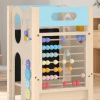 Qaba 6-in-1 Toddler Kitchen Step Stool Helper, Montessori Toddler Standing Tower w/ Blackboard for 3-6 Year, Blue(m-9)