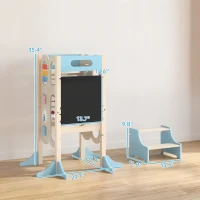 Qaba 6-in-1 Toddler Kitchen Step Stool Helper, Montessori Toddler Standing Tower w/ Blackboard for 3-6 Year, Blue(m-3)