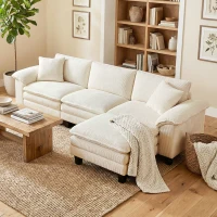 HOMCOM Sectional Sofa, L Shaped Couch with Deep Seat, Movable Ottoman and Pillow-top Armrests, Beige(m-2)