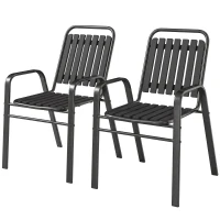 Outsunny Stackable Outdoor Dining Chairs Set of 2, for Patio, Balcony, Deck, Garden, Black(m-2)