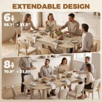 HOMCOM Extendable Oval Dining Table for 4-6, Farmhouse Expandable Kitchen Table, Round Edges, Oak(m-4)