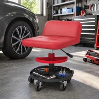 HOMCOM Rolling Creeper Garage Stool, 300 LBS Capacity Mechanic Stool with 360° Wheels, Tool Tray, Adjustable Height, Red(m-8)