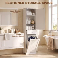 HOMCOM 71" Tall Bathroom Storage Cabinet, Freestanding Narrow Bathroom Cabinet with Tilt-out Laundry Basket, White(m-4)