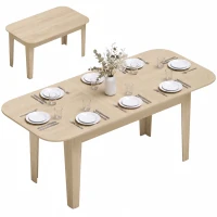 HOMCOM Extendable Oval Dining Table for 4-6, Farmhouse Expandable Kitchen Table, Round Edges, Oak(m-11)
