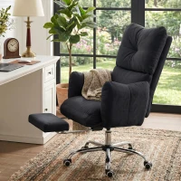 HOMCOM Office Chair with Foot Rest, Ergonomic Reclining Computer Gaming Chair w/ Snow Flannel Fabric, Thick Cushion, Black(m-16)