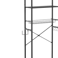 HOMCOM Over-the-Toilet Storage Shelf, 3-Tier Over-Toilet Bathroom Organizer with Adjustable Shelves and Pull-Out Basket, Black(m-10)