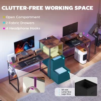 HOMCOM 96 Inch Gaming Desk, Dual Computer Desk for 2 Person with Power Outlets and Monitor Stands, Rustic Brown(m-7)