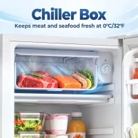 HOMCOM 3.2 Cu Ft Mini Fridge with Chiller Box, Single Door Compact Refrigerator, Adjustable Thermostat, Reversible Door, White(m-4)