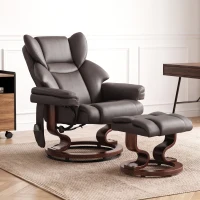 HOMCOM Massage Recliner Chair with Footrest, Swivel Armchair, Wrapped Wood Base, 10 Massage Points, Faux Leather, Brown(m-10)