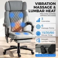 HOMCOM Massage Office Chair with Heat, 400lbs Heavy Duty Desk Chair with Adjustable Headrest, Reclining, Footrest, Light Gray(m-4)