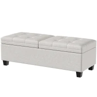 HOMCOM 51.2" Storage Ottoman Bench, End of Bed Bench with 2 Compartments, Dual Lift Lids, Cream White(m-2)