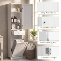 HOMCOM 71" Tall Bathroom Storage Cabinet, Freestanding Narrow Bathroom Cabinet with Tilt-out Laundry Basket, White(m-7)