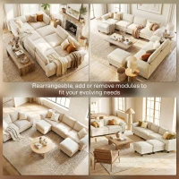 HOMCOM Sectional Sofa, L Shaped Couch with Deep Seat, Movable Ottoman and Pillow-top Armrests, Beige(m-8)