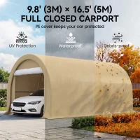 Outsunny 10' x 16' Heavy Duty Portable Carport Tent with Zippered Door, PE Cover for Car, Boat, Motorcycle, Bike, Beige(m-4)