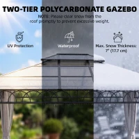Outsunny 10' x 12' Outdoor Gazebo Canopy, Double Roof Hardtop Gazebo with Polycarbonate Roof, Steel Frame, Nettings and Curtains, for Garden, Lawn, Backyard and Deck, Khaki(m-4)