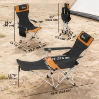 Outsunny Set of 2 Reclining Camping Chair with Foot Rest, Folding Camping Chair w/ Headrest, Cup Holder, Storage Bag, Orange(m-3)