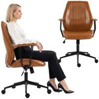 HOMCOM Leather Home Office Desk Chair, Vintage Computer Chair with Padded Arms, 360° Swivel, Adjustable Height, Tilt, Brown(m-11)