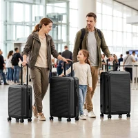 HOMCOM 3-Piece Luggage Set, Carry On & Checked Suitcase Set with TSA Lock, Hard Shell, 20/24/28 Inch, Black(m-8)