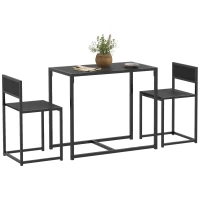 HOMCOM 3-Piece Dining Room Set, Industrial Kitchen Table Set with Rectangular Table and 2 Dining Chairs, Black(m-11)