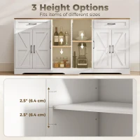 HOMCOM 71" Large Sideboard Buffet Cabinet, Farmhouse Coffee Bar Cabinet with 2 Drawers and 6 Barn Doors, White(m-6)