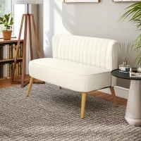 HOMCOM Modern 2 Seat Sofa for Bedroom, Upholstered Two Seater Couch with Rubber Wood Legs, Cream White(m-11)