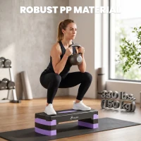 Soozier Aerobic Exercise Step Platform, 4"/6"/8" Adjustable Aerobic Stepper with Risers, Workout Stepper for Home Gym, Purple(m-6)