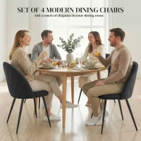 HOMCOM Modern Dining Chairs Set of 4, Upholstered Dining Room Chairs with Metal Legs, Shell Backrest, Padded Seat, Black(m-4)