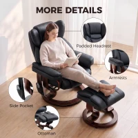 HOMCOM Massage Recliner Chair with Footrest, Swivel Armchair, Wrapped Wood Base, 10 Massage Points, Faux Leather, Black(m-7)