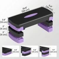 Soozier Aerobic Exercise Step Platform, 4"/6"/8" Adjustable Aerobic Stepper with Risers, Workout Stepper for Home Gym, Purple(m-3)