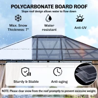 Outsunny 10' x 12' Hardtop Gazebo Canopy with Polycarbonate Roof, Aluminum Frame, Permanent Pavilion Outdoor Gazebo with Curtains for Patio, Garden, Backyard, Deck, Lawn, Dark Brown, Off-White(m-4)
