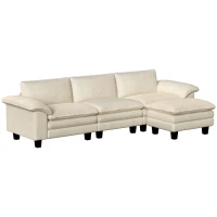 HOMCOM Sectional Sofa, L Shaped Couch with Deep Seat, Movable Ottoman and Pillow-top Armrests, Beige(m-11)