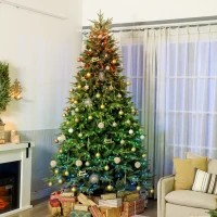 HOMCOM 9ft Christmas Tree with Synchronized LEDs, DIY Function, Frasier Grande Fir with Hinge Design, Remote, Daily Timer(m-9)
