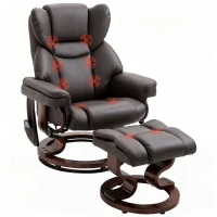 HOMCOM Massage Recliner Chair with Footrest, Swivel Armchair, Wrapped Wood Base, 10 Massage Points, Faux Leather, Brown(m-11)