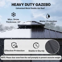 Outsunny 10' x 12' Hardtop Gazebo Permanent Pavilion w/ Double Roof Aluminum Frame Sidewalls for Patio Garden Deck, Dark Gray(m-4)