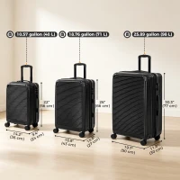 HOMCOM 3-Piece Luggage Set, Carry On & Checked Suitcase Set with TSA Lock, Hard Shell, 20/24/28 Inch, Black(m-3)
