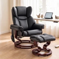 HOMCOM Massage Recliner Chair with Footrest, Swivel Armchair, Wrapped Wood Base, 10 Massage Points, Faux Leather, Black(m-2)
