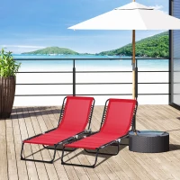Outsunny Set of 2 Folding Chaise Lounge Chairs, Outdoor Sun Tanning Chairs with Reclining Back, Wine Red(m-2)