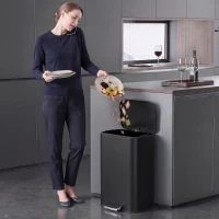 HOMCOM 13.2 Gallon Garbage Can, Slim Stainless Steel Trash Can with Removable PP Inner Bucket, Soft-Close Lid, Black(m-8)