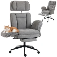 HOMCOM Criss Cross Office Chair with Flip Armrests, Adjustable Headrest, Swivel Tilt Reclining Desk Chair with Wheels, Gray(m-11)