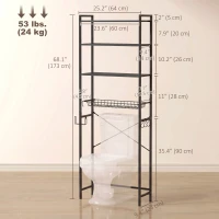 HOMCOM Over-the-Toilet Storage Shelf, 3-Tier Over-Toilet Bathroom Organizer with Adjustable Shelves and Pull-Out Basket, Black(m-3)