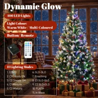 HOMCOM 7ft Flocked Prelit Christmas Tree Spruce, Dual Colour, Remote, Hinged Artificial Xmas Tree with Pinecones, Berries(m-5)