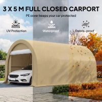 Outsunny 10' x 16' Carport, Heavy Duty Portable Garage Storage Tent with Large Zippered Door, Anti-UV PE Canopy Cover, Beige(m-4)