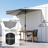Outsunny Half Outdoor Patio Umbrella with Solar LED Lights Half Umbrella with Crank 9ft Dark Grey(m-3)