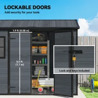 Outsunny 8 x 4 ft Plastic Garden Shed, Wood-Effect Outdoor Storage Shed with Floor, Windows, Lockable Doors and Vents, Dark Grey(m-6)