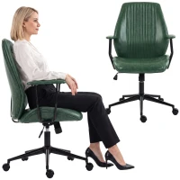 HOMCOM Leather Home Office Desk Chair, Vintage Computer Chair with Padded Arms, 360° Swivel, Adjustable Height, Tilt, Green(m-11)