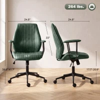 HOMCOM Leather Home Office Desk Chair, Vintage Computer Chair with Padded Arms, 360° Swivel, Adjustable Height, Tilt, Green(m-3)