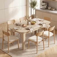 HOMCOM Extendable Oval Dining Table for 4-6, Farmhouse Expandable Kitchen Table, Round Edges, Oak(m-8)