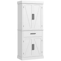HOMCOM 72" Kitchen Storage Cabinet, Farmhouse Kitchen Pantry Cabinet with 4 Barn Doors, Drawer, Adjustable Shelves, White(m-12)